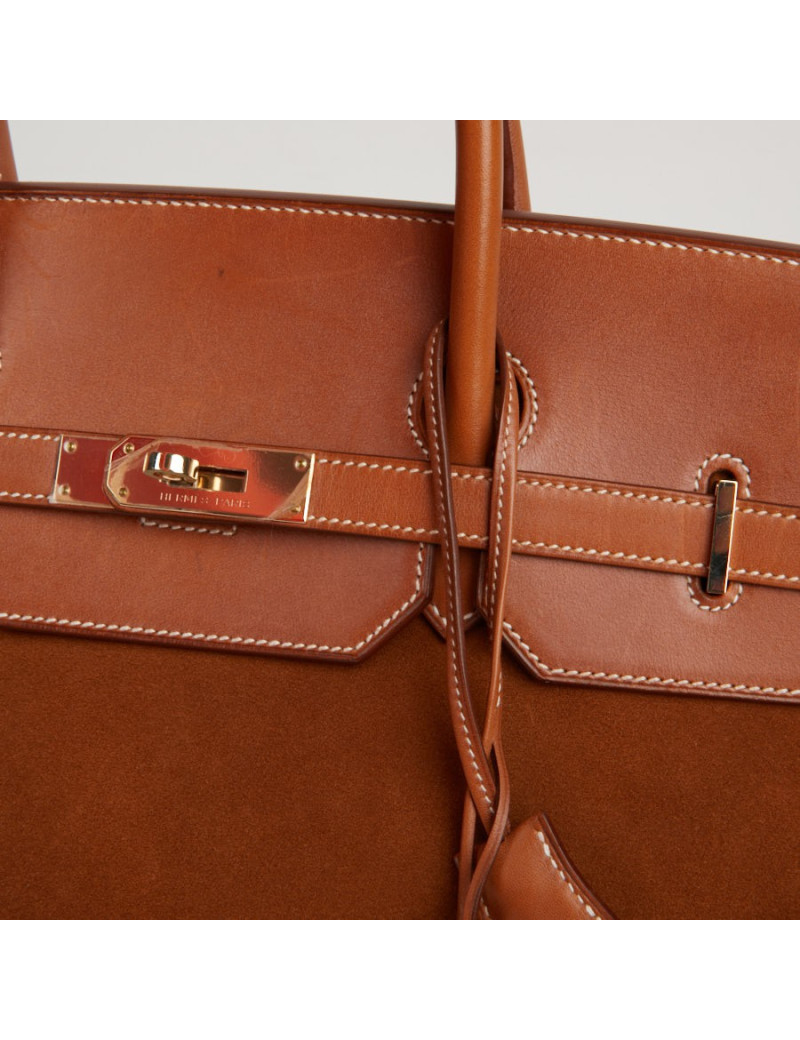 Sac Hermes Grizzly Birkin 40 bi-matière gold