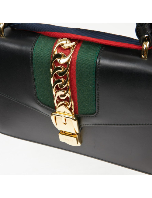 Sac à main Sylvie GUCCI  TM cuir lisse noir