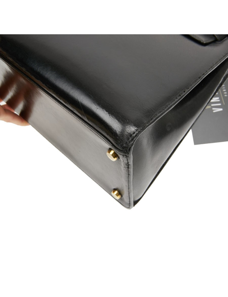 Sac cuir box noir HERMES Kelly 32