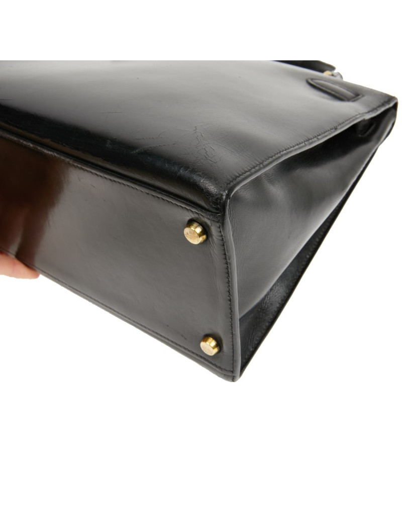 Sac cuir box noir HERMES Kelly 32