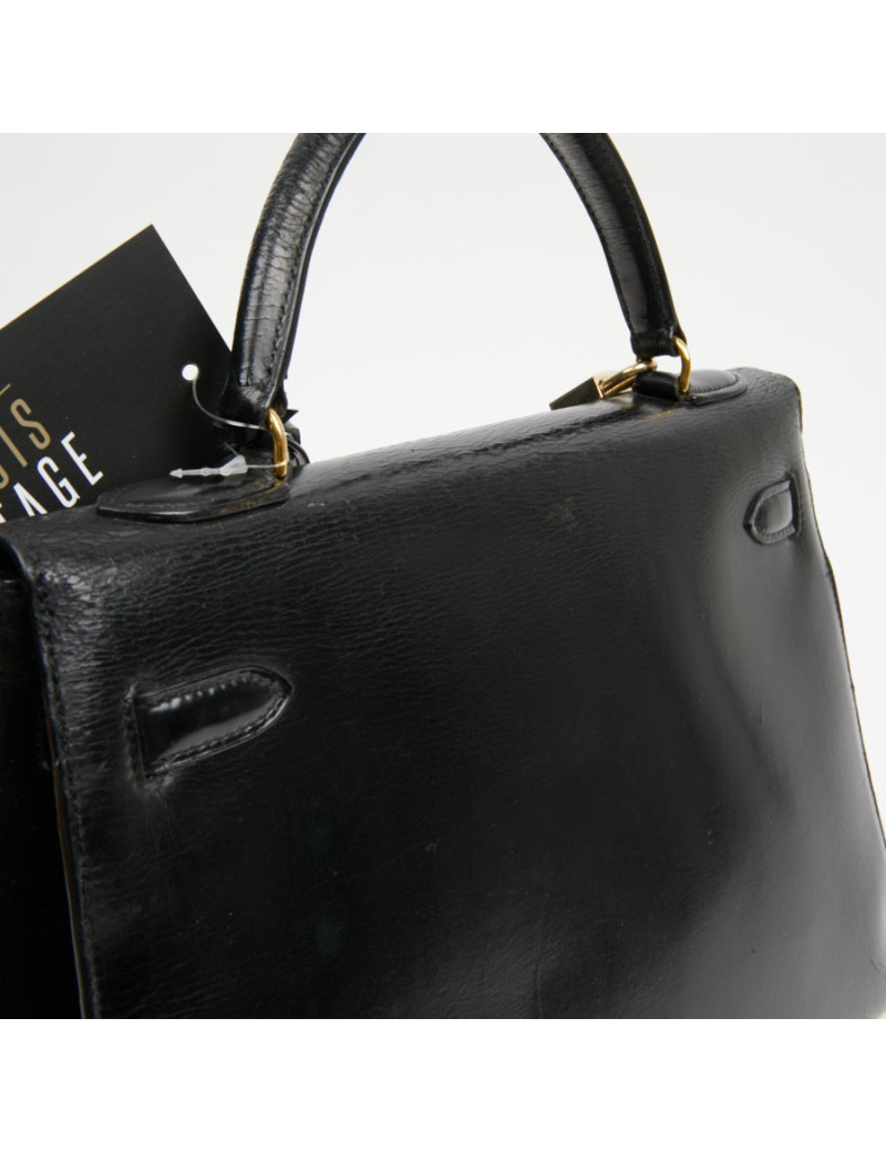 Sac cuir box noir HERMES Kelly 32