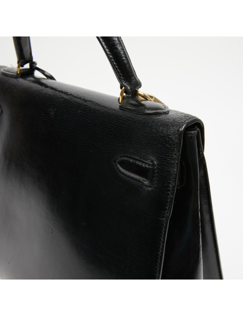 Sac cuir box noir HERMES Kelly 32