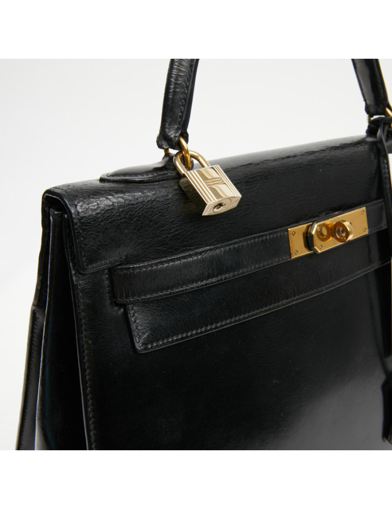 Sac cuir box noir HERMES Kelly 32