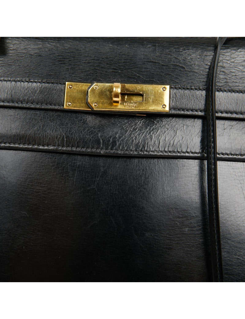 Sac cuir box noir HERMES Kelly 32