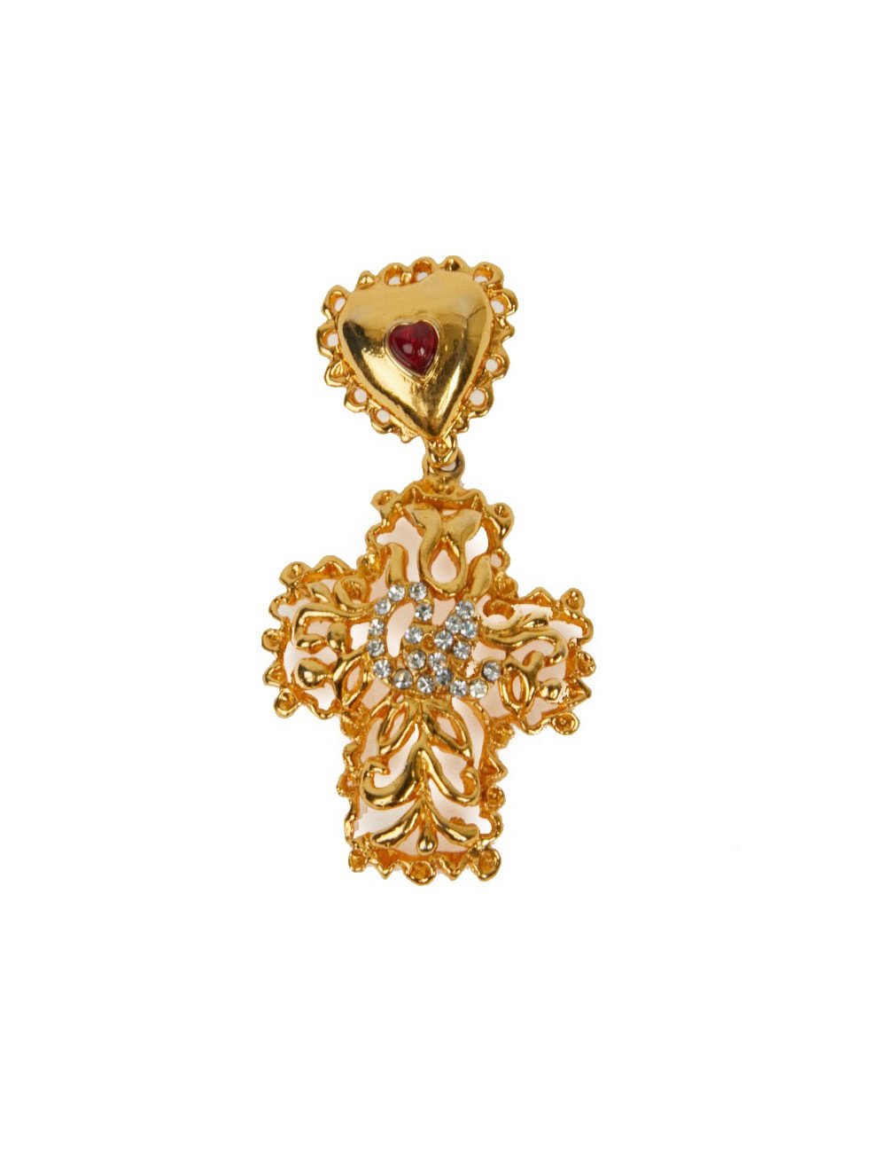 Pendentif CHRISTIAN LACROIX Vintage coeur et croix