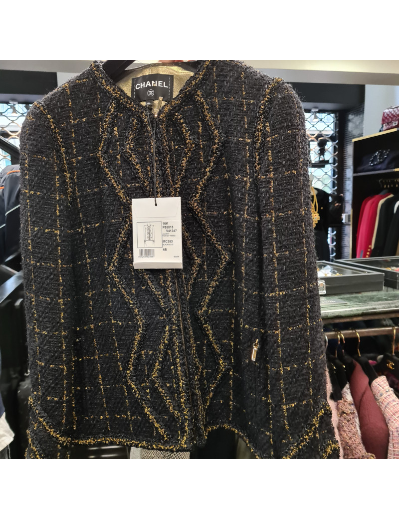 CHANEL veste T 44 tweed noir et fils d'or