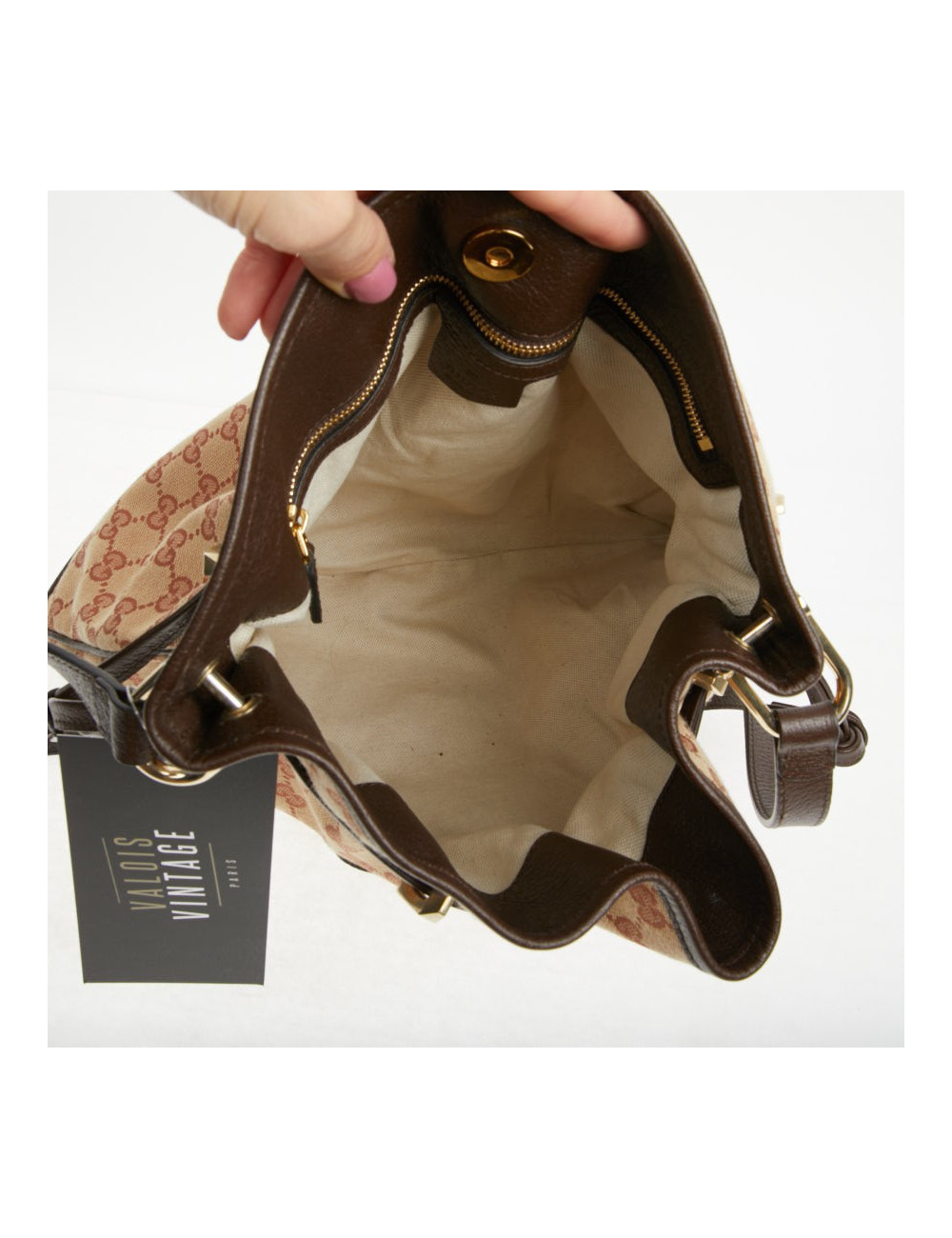 Sac Gucci Horsebit 1955 toile monogramme beige et rose