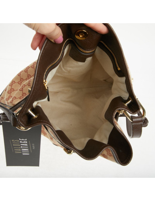 Sac Gucci Horsebit 1955 toile monogramme beige et rose