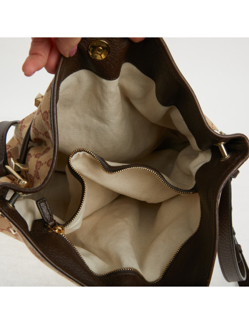 Sac Gucci Horsebit 1955 toile monogramme beige et rose