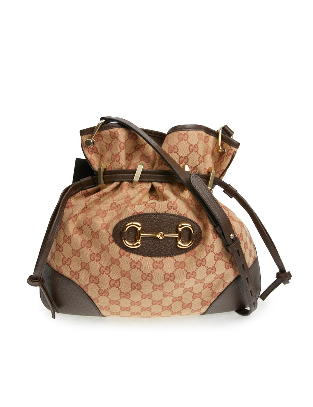 Sac Gucci Horsebit 1955 toile monogramme beige et rose