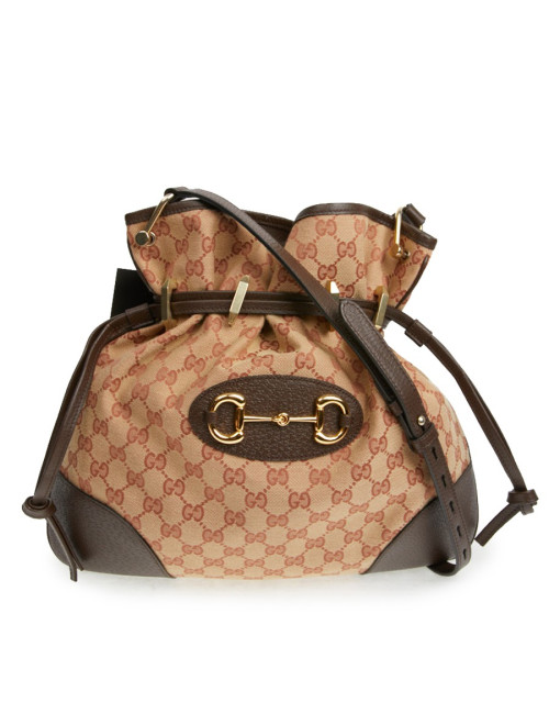 Sac Gucci Horsebit 1955 toile monogramme beige et rose
