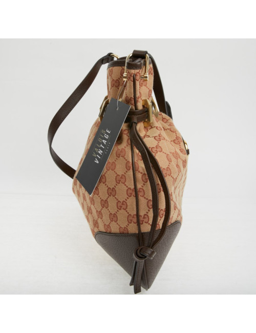 Sac Gucci Horsebit 1955 toile monogramme beige et rose