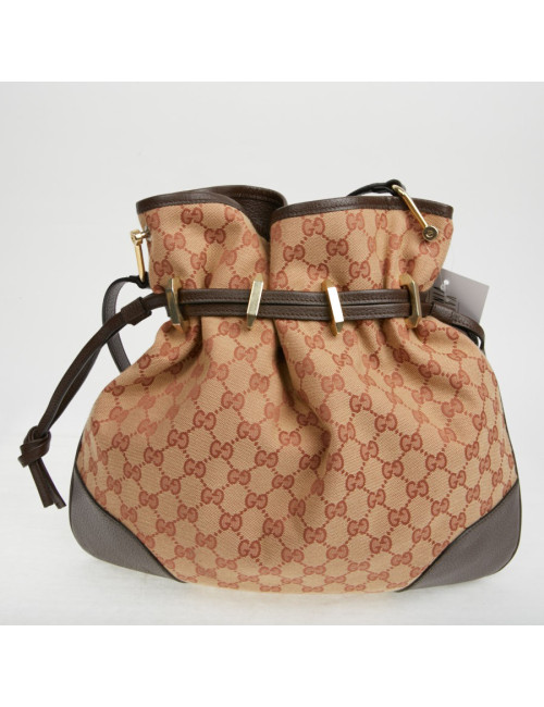 Sac Gucci Horsebit 1955 toile monogramme beige et rose