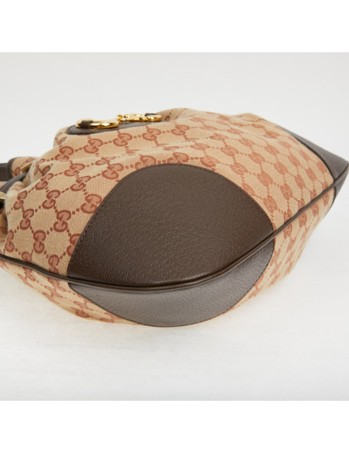 Sac Gucci Horsebit 1955 toile monogramme beige et rose