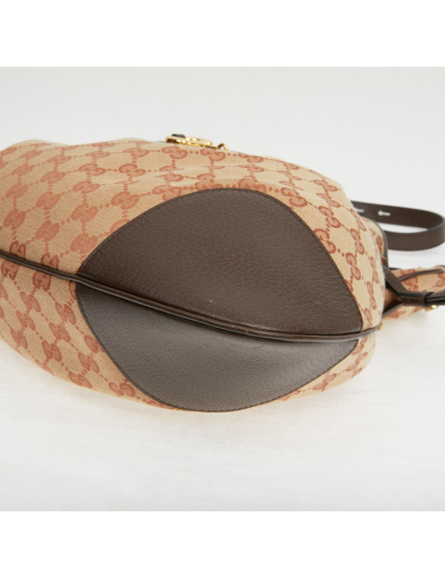 Sac Gucci Horsebit 1955 toile monogramme beige et rose