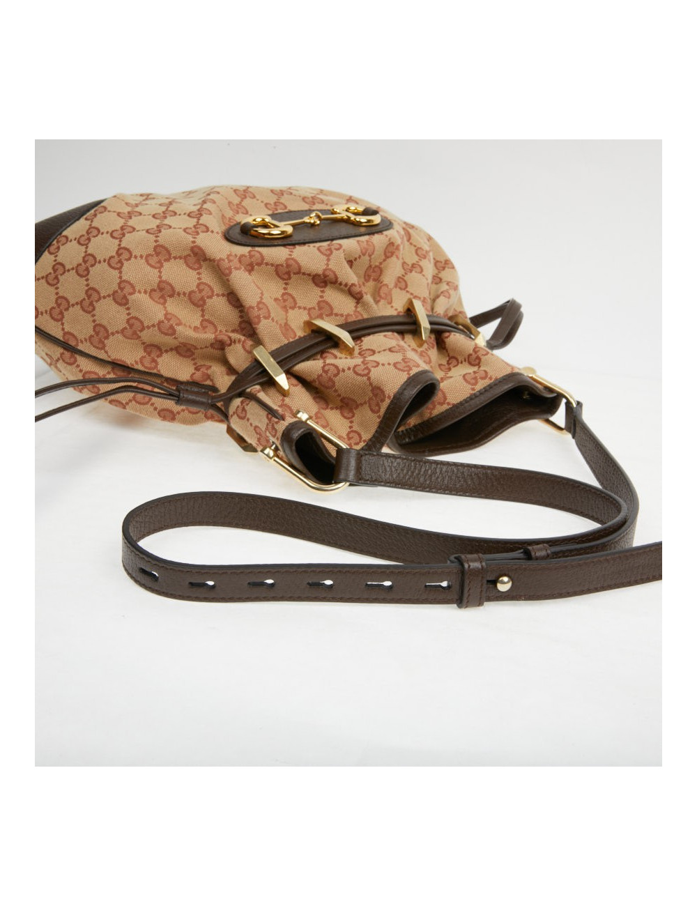 Sac Gucci Horsebit 1955 toile monogramme beige et rose