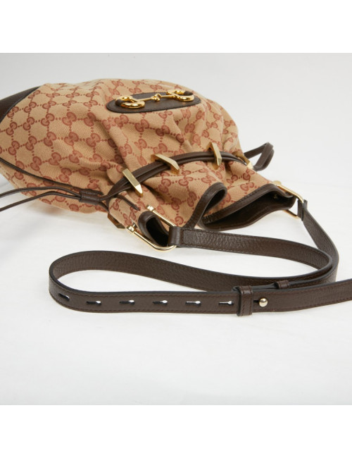 Sac Gucci Horsebit 1955 toile monogramme beige et rose