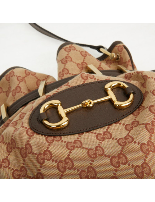 Sac Gucci Horsebit 1955 toile monogramme beige et rose