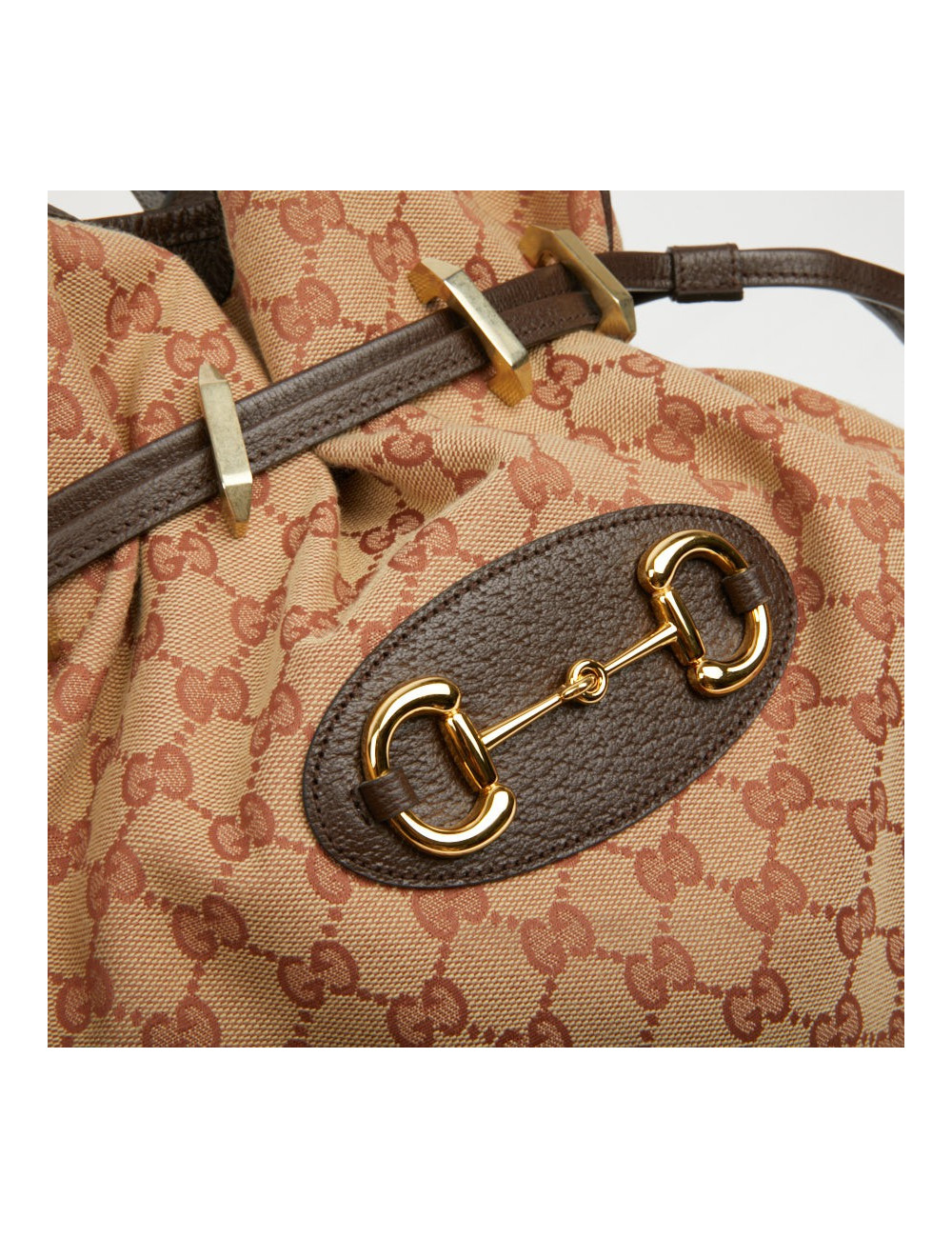 Sac Gucci Horsebit 1955 toile monogramme beige et rose