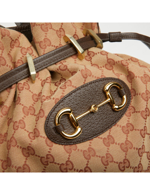 Sac Gucci Horsebit 1955 toile monogramme beige et rose