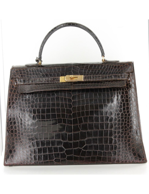 Kelly 35 HERMÈS crocodile porosus marron vintage