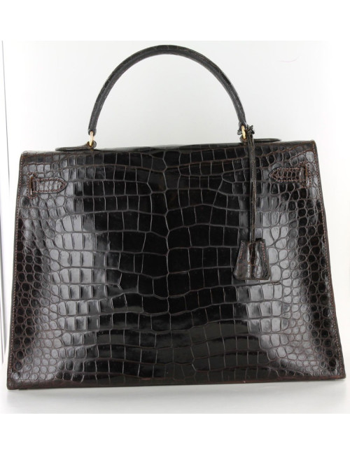 Kelly 35 HERMÈS crocodile porosus marron vintage