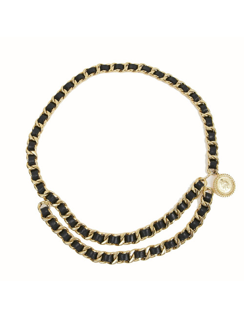 Ceinture CHANEL métal entrelacé de cuir noir