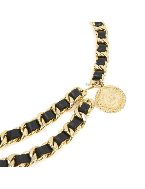 Ceinture CHANEL métal entrelacé de cuir noir