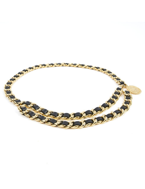 Ceinture CHANEL métal entrelacé de cuir noir