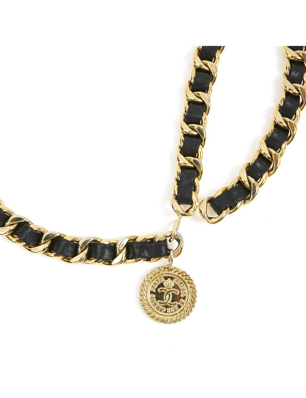 Ceinture CHANEL métal entrelacé de cuir noir