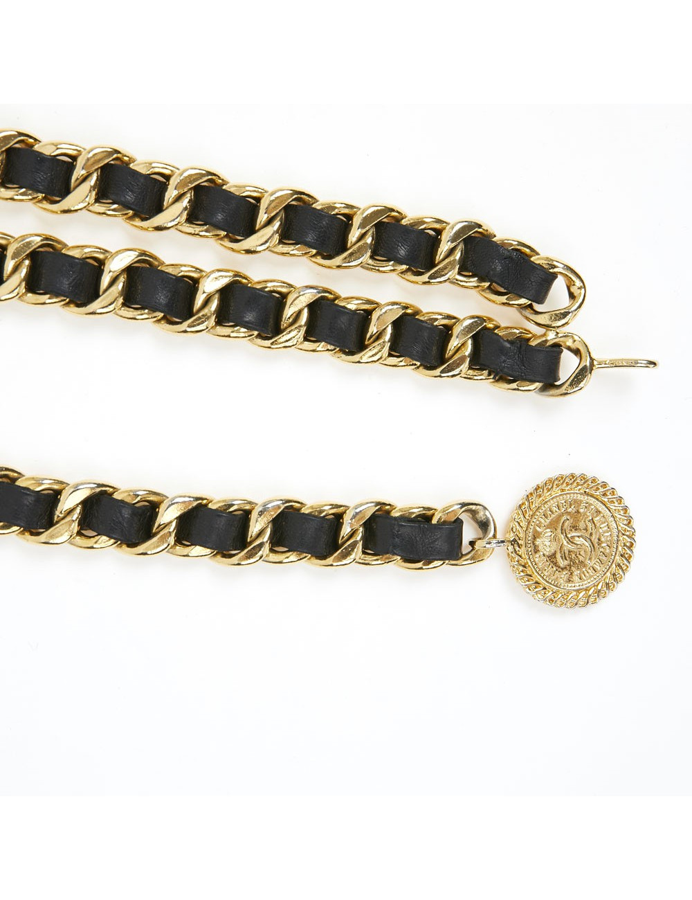 Ceinture CHANEL métal entrelacé de cuir noir