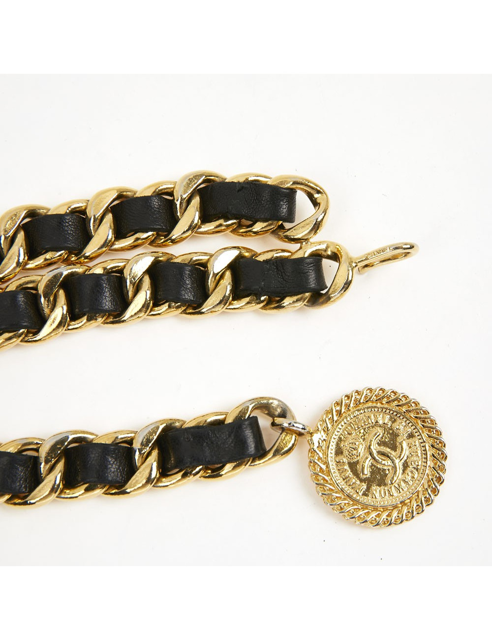 Ceinture CHANEL métal entrelacé de cuir noir