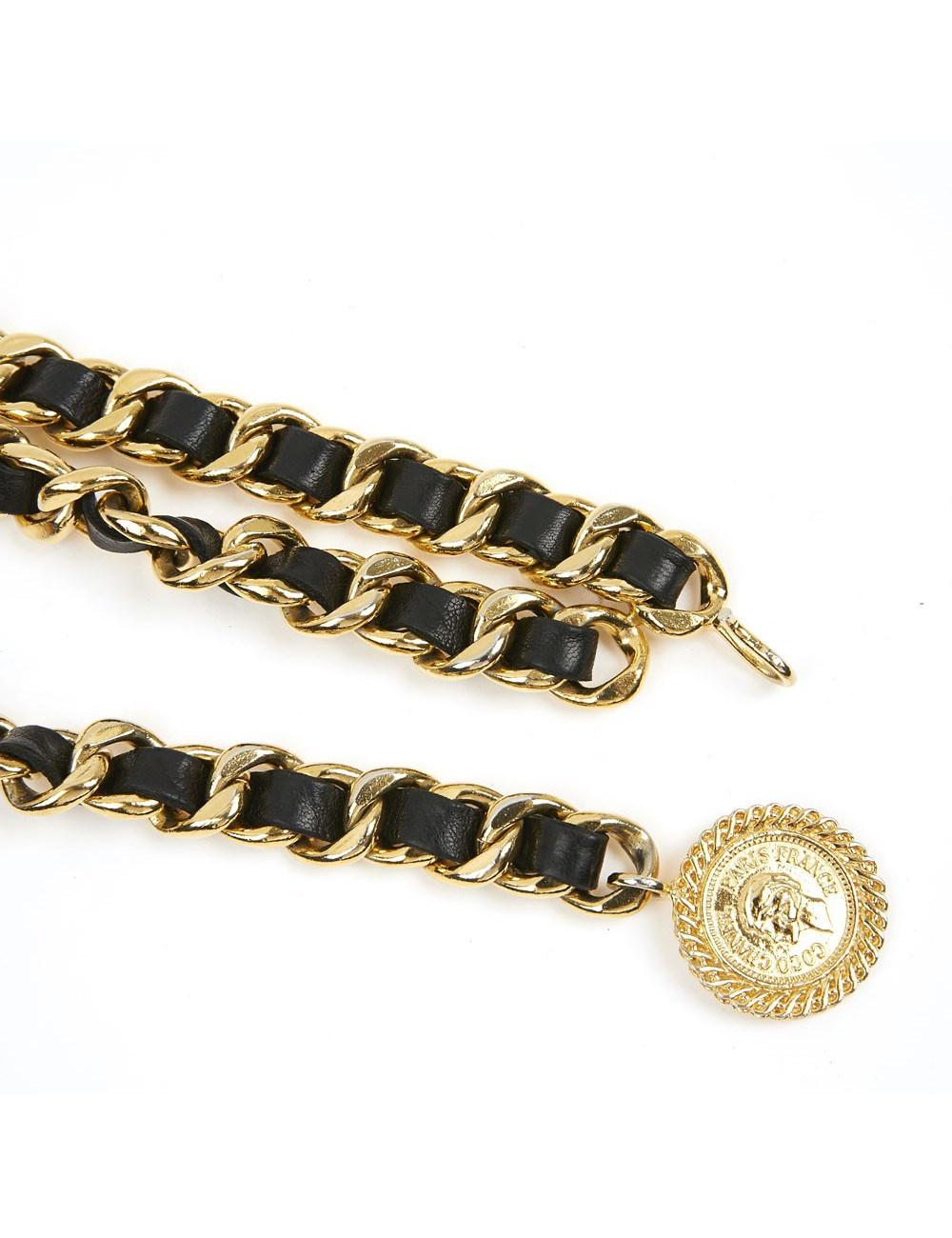 Ceinture CHANEL métal entrelacé de cuir noir