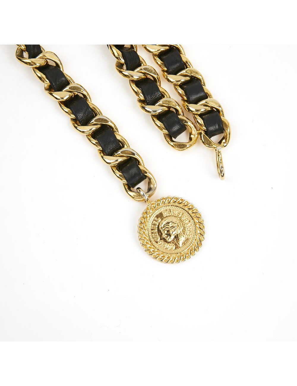 Ceinture CHANEL métal entrelacé de cuir noir