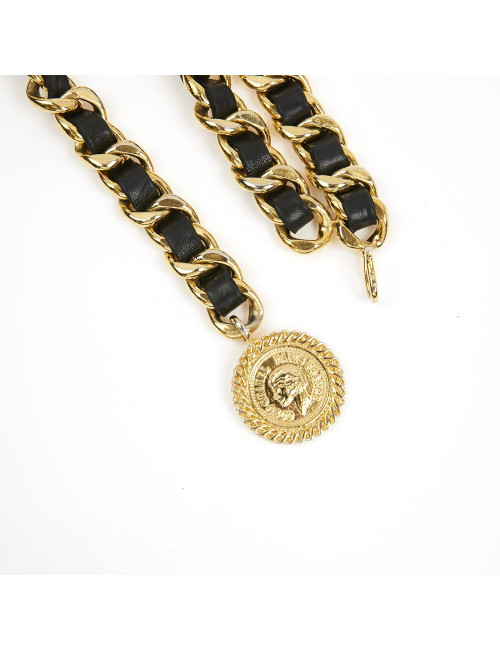 Ceinture CHANEL métal entrelacé de cuir noir