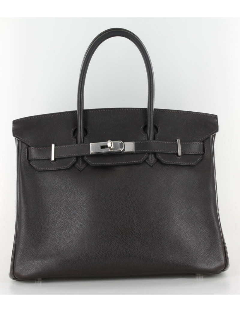 Birkin 30 HERMES swift chocolat, bijouterie palladium