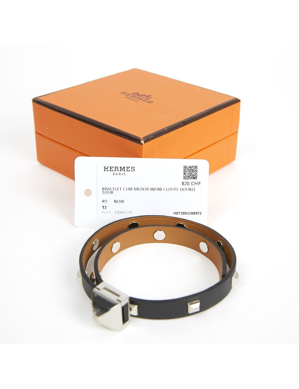 Bracelet cuir Medor HERMÈS Infini clouté double tour 