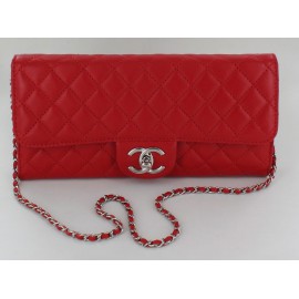 Bag pouch CHANEL red smooth calfskin