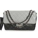 CHANEL Vintage Timeless Flap Bag in Black and Grey Quilted Leather