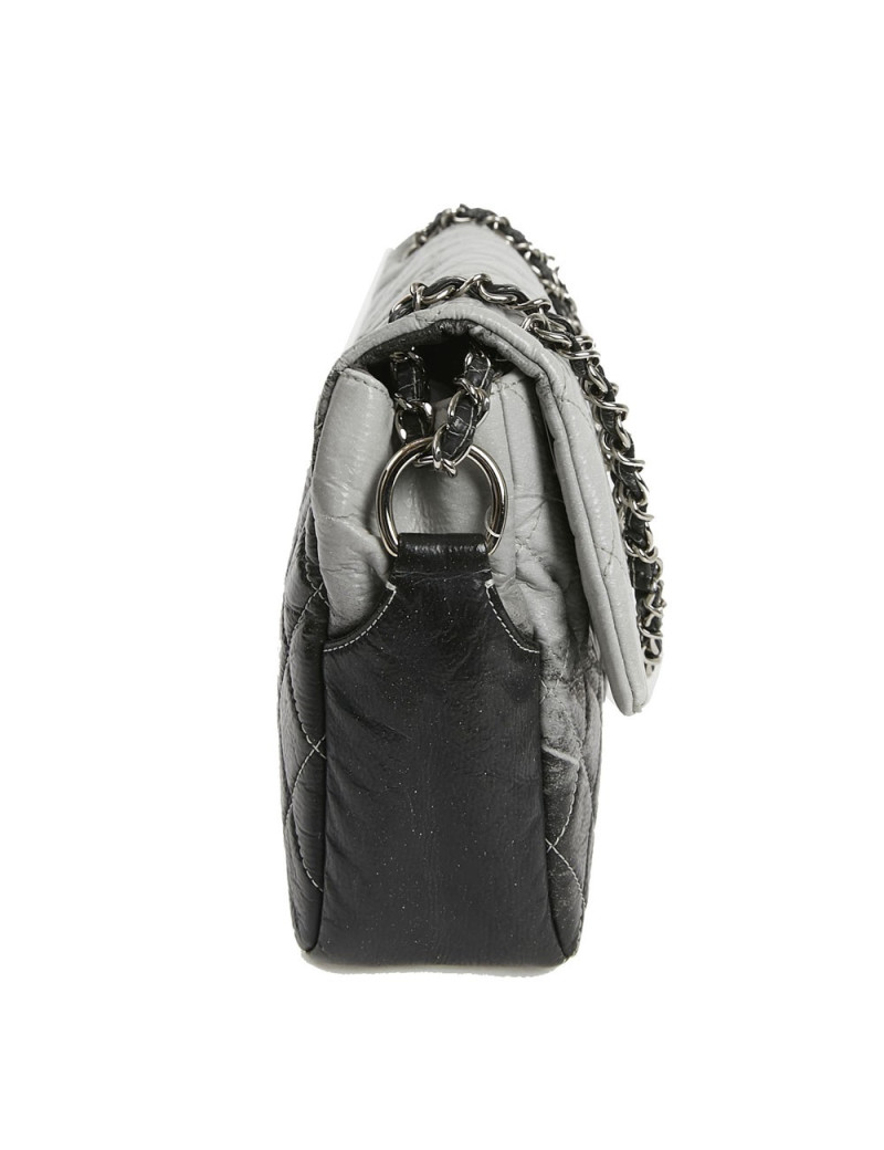 CHANEL Vintage Timeless Flap Bag in Black and Grey Quilted Leather