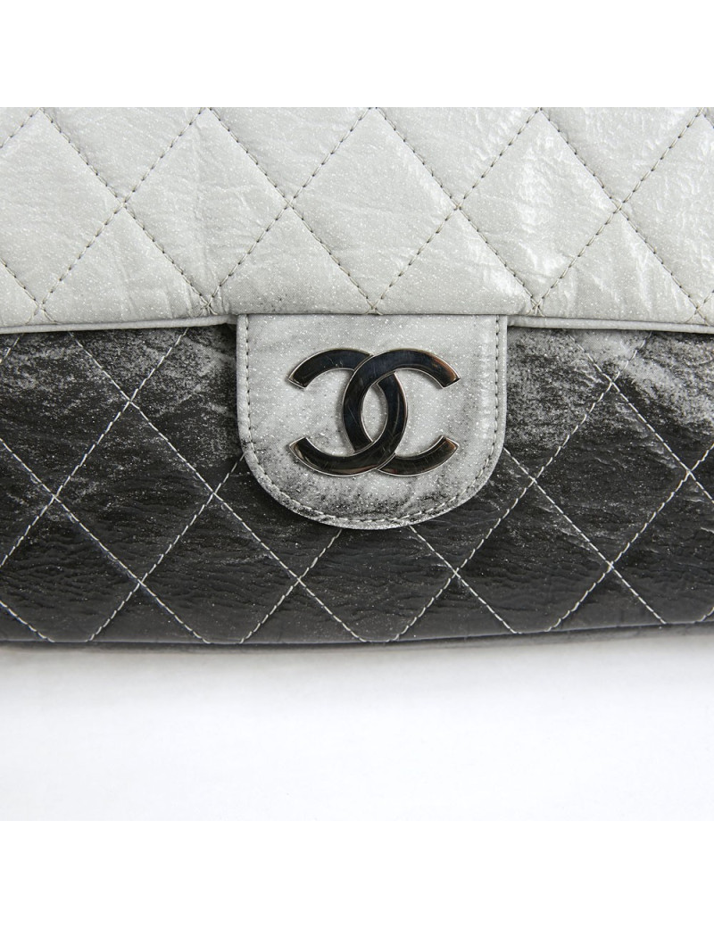 CHANEL Vintage Timeless Flap Bag in Black and Grey Quilted Leather