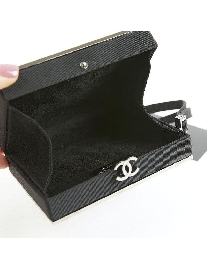 CHANEL Minaudière in Plexi, Black cotton Piqué and Rhinestones