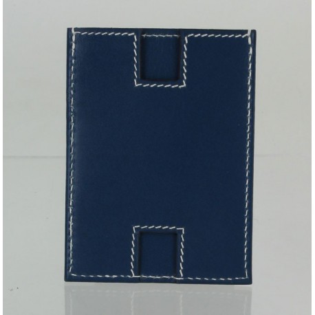 Porte-cartes de crédit H HERMES cuir lisse bleu