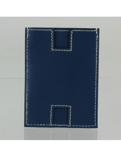 Porte-cartes de crédit  H  HERMES cuir lisse bleu