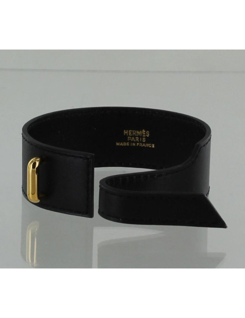 bracelet HERMES en cuir lisse noir T M