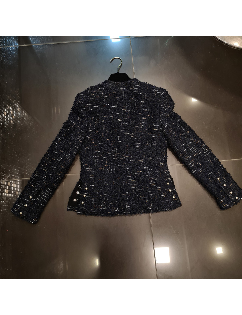 Veste T34  CHANEL en tweed bleu et noir avec fils argenté et doré
