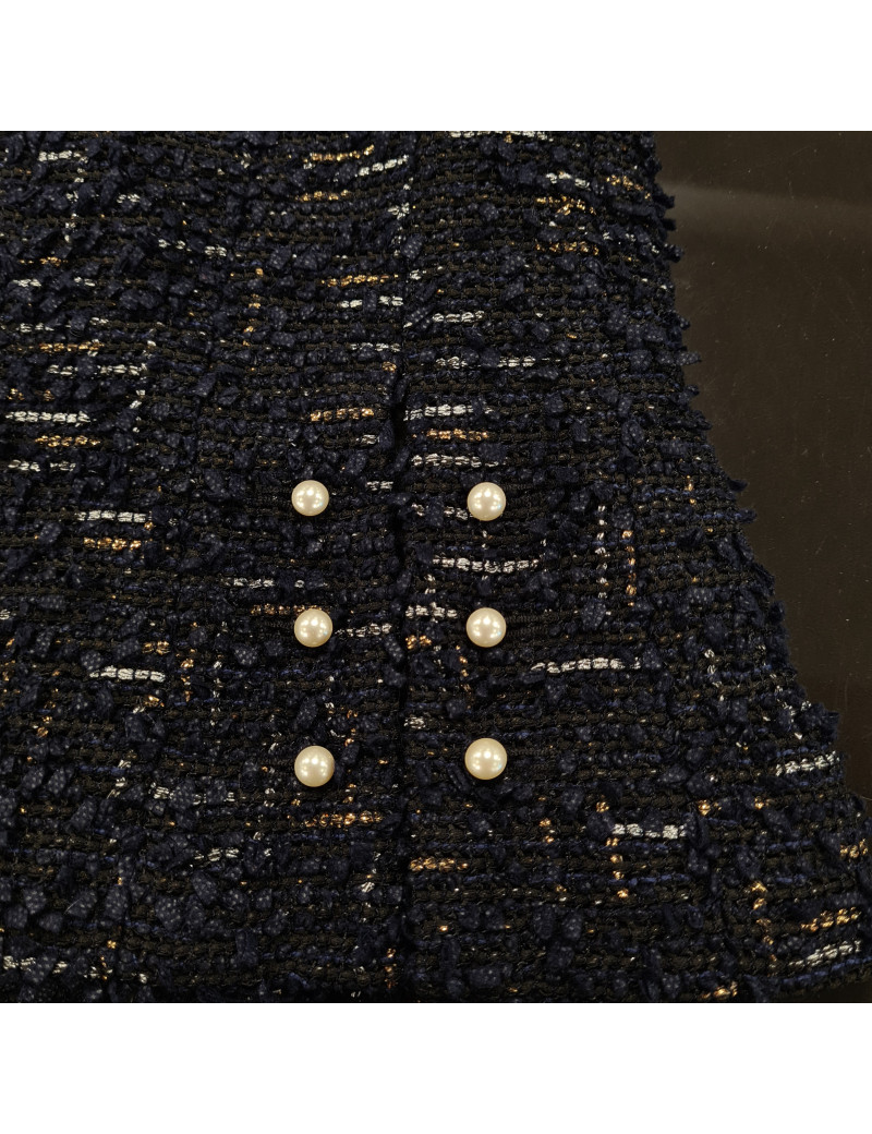 Veste T34  CHANEL en tweed bleu et noir avec fils argenté et doré