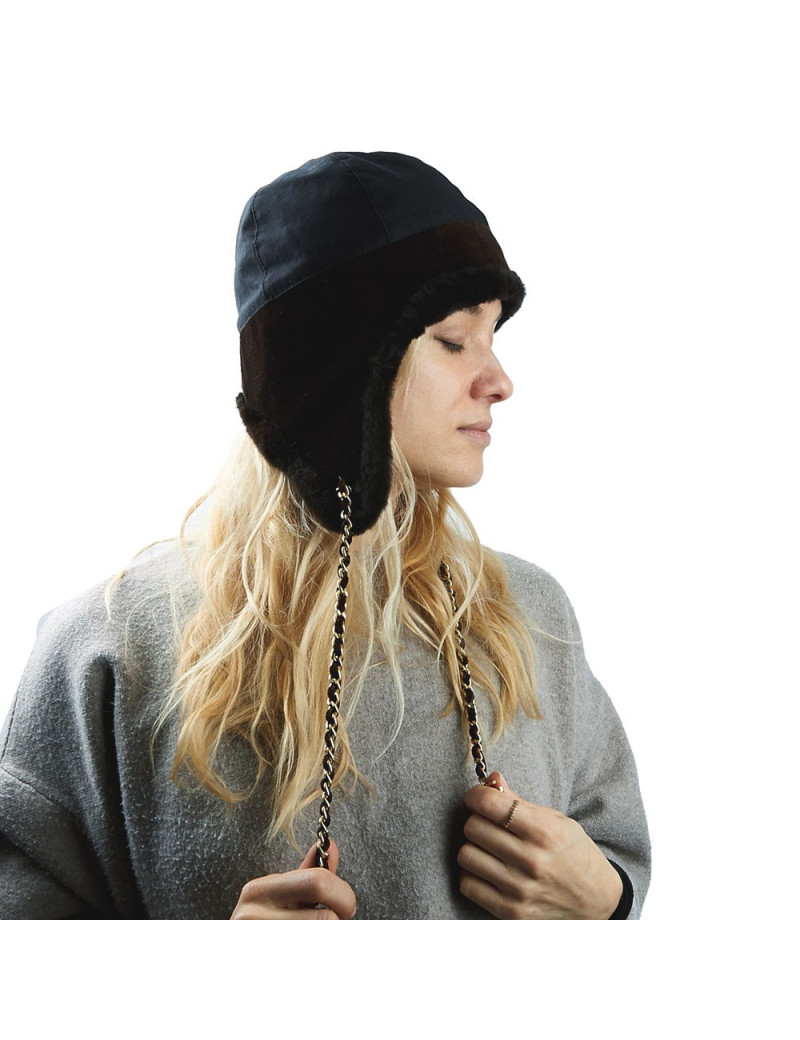 Chapka CHANEL bi-matière marron