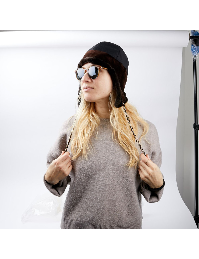 Chapka CHANEL bi-matière marron