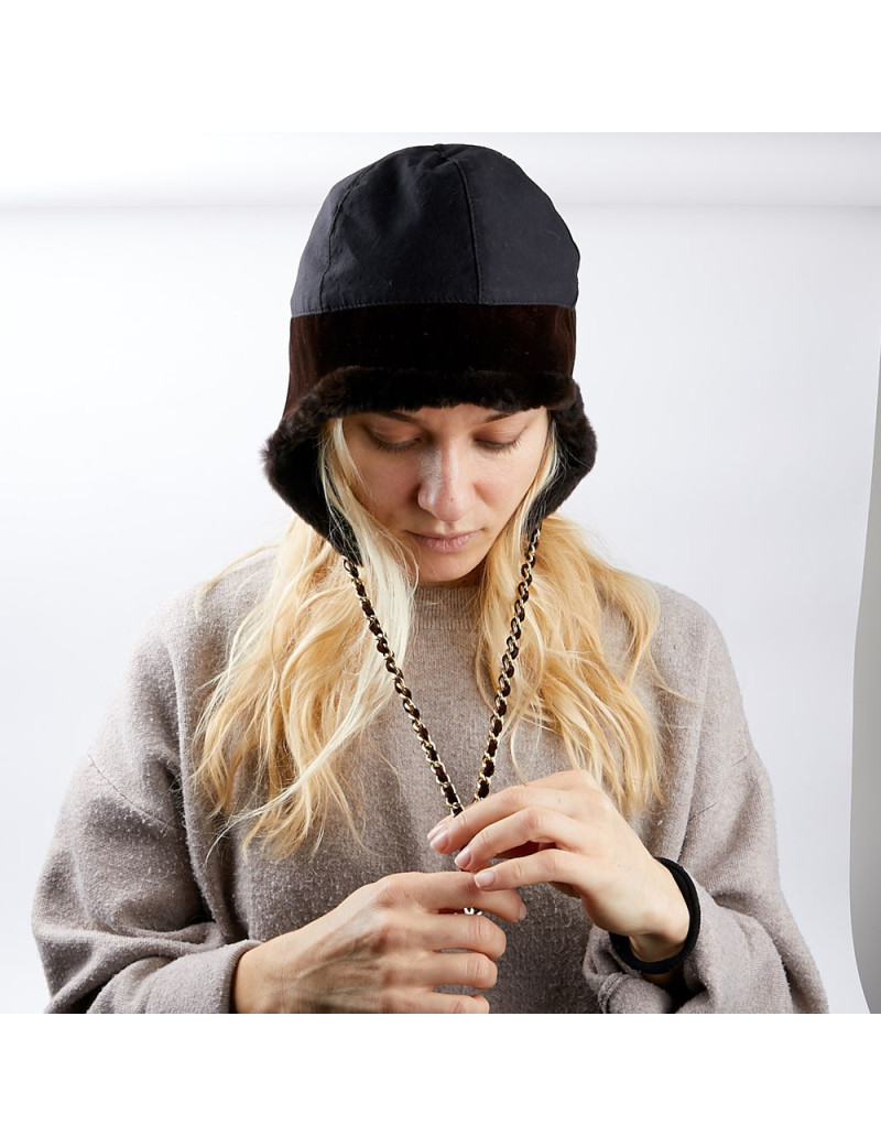 Chapka CHANEL bi-matière marron